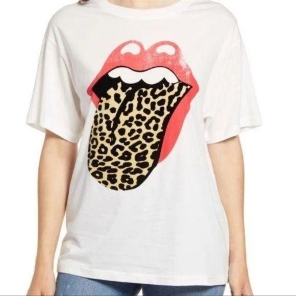 Daydreamer Tops - NWT DayDreamer Rolling Stones Leopard Tongue M